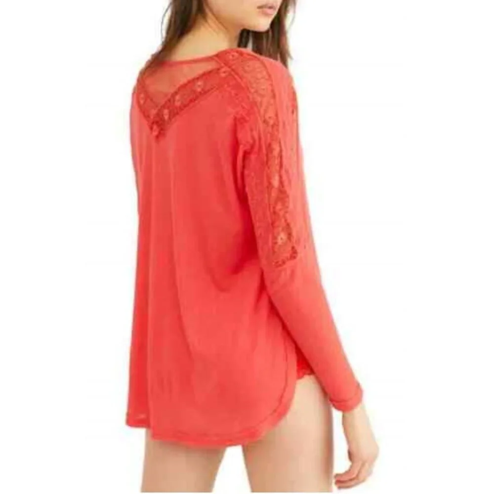 NWT New Free People Lola Lace Trim V-Neck Top Size XS